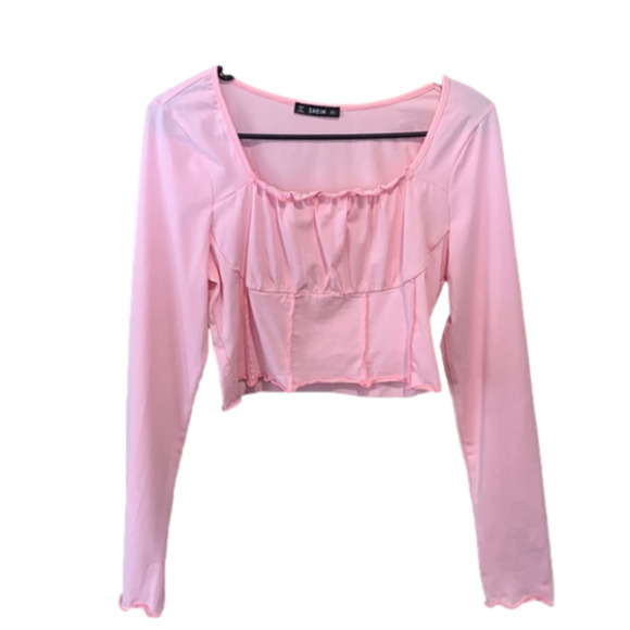 SHEIN Tops - Shein Long Sleeve Crop Top Size Large Used Ruffled Front and Sleeves Detail